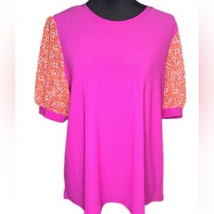CeCe Pink Top with Orange Floral Sleeves